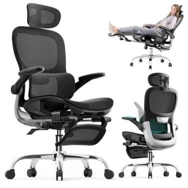 Imagem de Cadeira de escritório ergonômica, almofada de assento de malha com apoios de braço 3D e encosto de cabeça 3D, suporte lombar ajustável com função de balanço, Clyliner a gás SGS Classe 4, preto