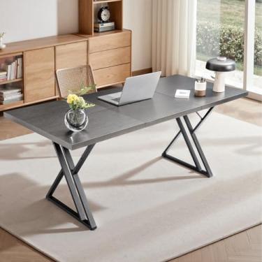 Imagem de Younhomedge Mesa de escritório de 188 cm, mesa executiva, estilo industrial moderno, pernas de mesa em forma de Z, parte superior de madeira preta country, para escritório em casa, estudo, conferência