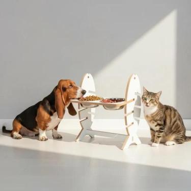 Imagem de Comedouro Pet Elevado Duplo com Ajuste de Altura Resistente - BT WOOD,