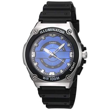 Imagem de Casio Relógio masculino de quartzo com mostrador azul, preto, 23,7 casual (modelo: MWC-100H-2A2VCF), Preto/azul, Relógio analógico