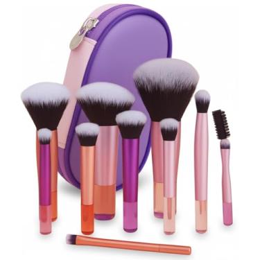Imagem de Kit 10 Pincéis De Maquiagem Com Estojo Para Viagem Cerdas Macias Necessaire inclusa Mini Pincéis Para Base Blush Pó Sombras e Corretivo Portátil e Multifuncional