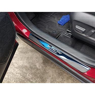 Imagem de Protetor de entrada de porta de carro, aço inoxidável com capa protetora de peitoril de porta de plástico, para Mazda CX-30 CX30 2022 painéis de chute placa de proteção de limiar, proteção de