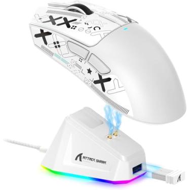 Imagem de Mouse Gamer ATTACK SHARK X11 Sem Fio Tri-Mode (2.4G/Bluetooth/USB) Com Base RGB – Ergonômico, Alta Precisão (X11 - Branco)
