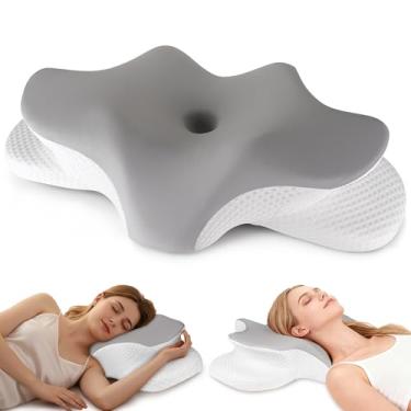 Imagem de Travesseiro cervical de pescoço para alívio da dor, travesseiro ergonômico com contorno lateral para dormir, travesseiro refrescante para suporte de pescoço e ombro, travesseiro ortopédico de espuma