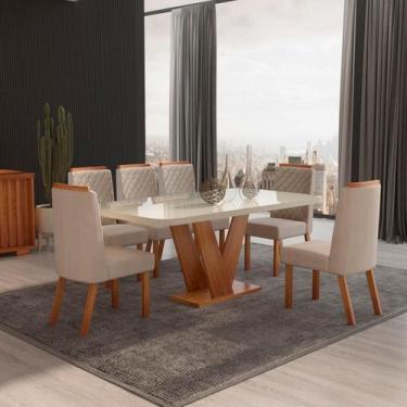 Imagem de Sala de Jantar 160x80 Aurora MDF/Vidro 6 Cadeiras Bom Pastor, Base Nat
