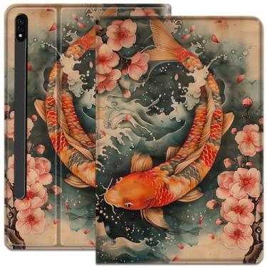 Imagem de Capa para Samsung Galaxy Tab S8 Plus 2022/S7 FE 2021/S7 Plus 2020 12,4 polegadas, capa de hibernar/despertar automática de couro sintético para Galaxy Tab S8+ 2022/S7 FE 2021/S7 Plus 2020, Meihua Koi