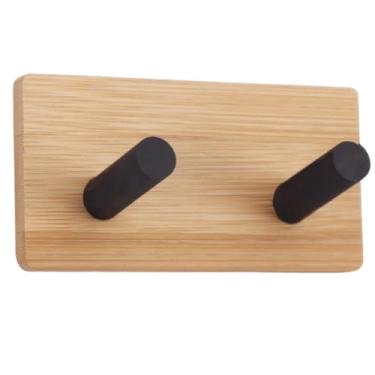 Imagem de Gancho adesivo duplo em bambu e metal preto suporta 3kg Suporte toalha suporte banheiro porta pano de prato cozinha gancho parede gancho de parede suporte toalha ganchos autoadesivos (3)