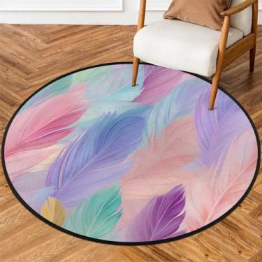 Imagem de Tapete redondo de 1,8 m penas, colorido, moderno, macio, tapete de porta, antiderrapante, lavável, tapete circular para quarto, quarto de bebê, sala de estar, cozinha, banheiro, entrada, decoração de