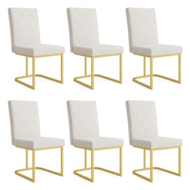 Imagem de Kit 06 Cadeiras De Jantar Estofada Siena Linho Base De Ferro Dourada - Pallazio Cor Bege