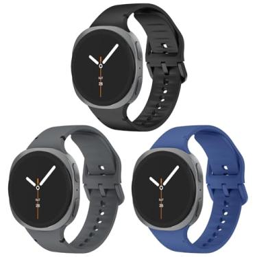 Imagem de Pulseiras esportivas de silicone macio sem lacunas de 44 mm e 40 mm/Galaxy Watch 8 Classic de 46 mm, pacote com 3 pulseiras de silicone macio sem lacunas para homens e mulheres (preto/cinza escuro