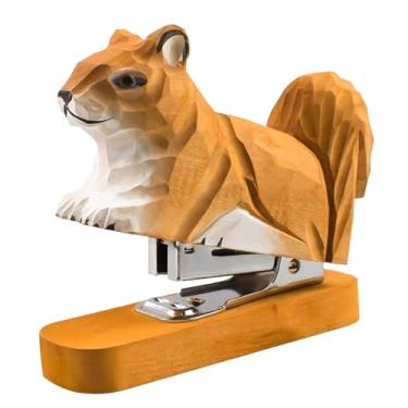Imagem de YsXoWiui Grampeador de Madeira em Formato de Animal, Estátua de Animal, Decoração de Mesa, Mini Figura Artística Esculpida à Mão, Grampeador de Escritório, Esquilo, Tamanho real