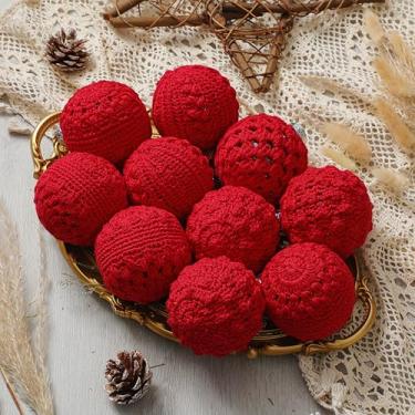 Imagem de Syhood 12 peças de enfeites de Natal de crochê para casa de fazenda, 4 estilos, 8 cm, feito à mão, vintage, rústico, crochê, enfeites de bola de Natal para decoração de festa de árvore de Natal