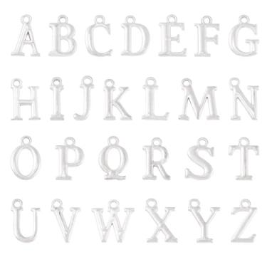 Imagem de Spritewelry Berloques de letras para fabricação de joias, pingentes de letras de aço inoxidável, liga banhada a ouro 18K maiúsculas A-Z letras do alfabeto pingentes para colar, pulseira, brincos