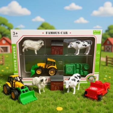 Imagem de Kit Fazendinha Infantil com Trator, Jipe, Vaca, Ovelha e Armazém, Brinquedo Completo de Fazenda, 3+ Anos