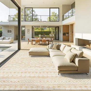 Imagem de Miukiki Tapete de área de 20 x 25 cm para sala de estar, tapetes laváveis marroquinos antiderrapante, tapete de piso interno, dobrável, grande, macio, para sala de jantar, quarto, com pelo baixo (ouro