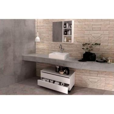 Imagem de Armário C- Balcão Banheiro Rodizios Bn3603 S- Cuba 80cm E Espelho Bn3609 Branco - Tecno Mobili