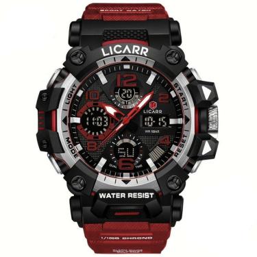 Imagem de Relógio Digital Masculino à Prova De água 5atm Duplo Display Esportivo Quartzo Vermelho