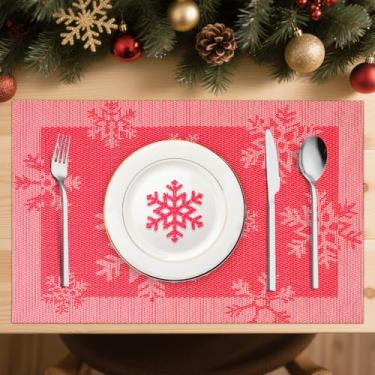 Imagem de Jogo Americano de Natal 6 Peças, 30cm x 45cm Retangular, Antiderrapante, Resistente ao Calor, Lavável, Fácil de Limpar, Alta Durabilidade, PVC Mesa Posta Sousplat, Vermelho