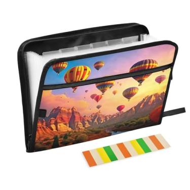 Imagem de Wassud Balões de ar quente voadores com 13 bolsos, organizador de arquivos sanfonados, pastas de arquivos expansíveis com abas e adesivos, tamanho carta A4, papel para recibos, documentos, pasta