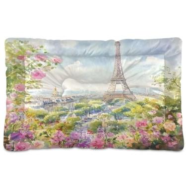 Imagem de Wassud Aquarela Torre Eiffel de Paris para cães pequenos, lavável, impermeável, para viagem, tapete portátil para gatos com fundo antiderrapante para uso interno e dormir 91 x 61 cm