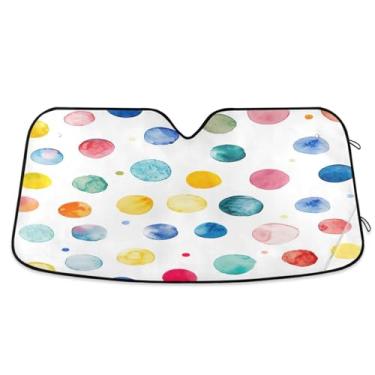 Imagem de STAYTOP Protetor solar de para-brisa de carro com pontos coloridos, protetor de viseira dobrável, bloqueia raios UV e acessórios para proteger carros, SUVs, caminhões-M