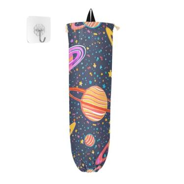 Imagem de xigua Colorful Planets Suporte de parede de plástico com cordão, pacote com 2, organizador de sacolas de compras reutilizáveis, decoração para bolsas, meias, roupas íntimas e gravatas