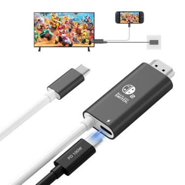 Imagem de Cabo adaptador USB-C para HDMI de 1,6 m - carregamento 4K a 60Hz 100W PD, base portátil para switch 2 modo TV, viagens, jogos, escritório, uso com iPhone 17, iPad, MacBook, Steam Deck, laptop para