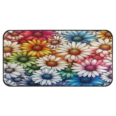 Imagem de Burbuja Tapete de cozinha colorido com margaridas 51 x 99 cm, tapete lavável antiderrapante com suporte de borracha, tapete para cozinha, sala de estar, banheiro, decoração de casa