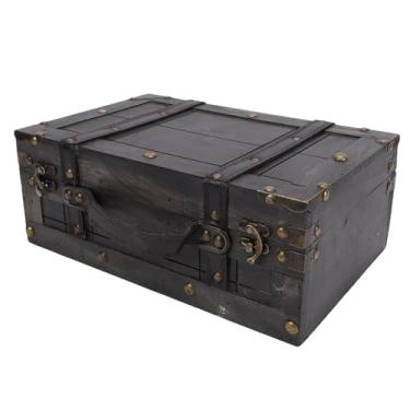 Imagem de Jiawu Baú de Armazenamento de Madeira Vintage, Mala de Bagagem Decorativa Portátil Com Tampa para Adereços de Fotografia de Decoração de Casa e Armazenamento de Lembranças, Tronco de (1624B-01 Cinza)