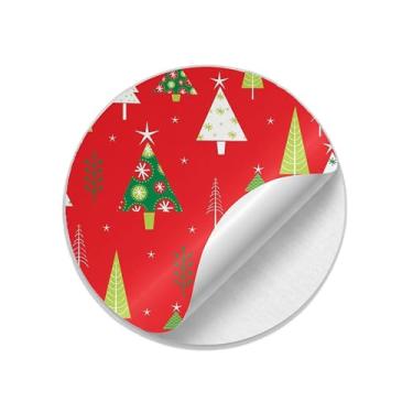 Imagem de Adesivos Redondos Natalinos 25 Unidades Com Estampa de Árvore de Natal - Tamanho 30x30cm