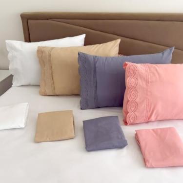 Imagem de Kit Lençol Micropercal 400 Fios com Bordado Inglês, Toque Acetinado, Fronhas Decorativas, Secagem Rápida (branco, Casal)