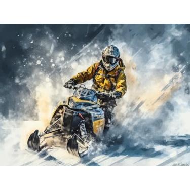 Imagem de UPABLUNSO Kits de pintura de arte de diamante para adultos, trenó, esportes radicais, esqui, snowmobile 5D, faça você mesmo, tinta redonda com pontos de diamante para decoração de parede de casa 30 x