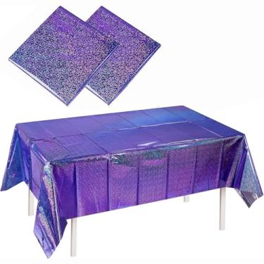 Imagem de MALANKU Toalha de mesa holográfica roxa retangular – para festa de aniversário de demônios, carnaval, festas temáticas, dia dos namorados, 137 x 272 cm, 2 pacotes