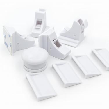 Imagem de Pacote com 12 fechaduras magnéticas invisíveis para armário com 2 chaves; travas adesivas de gaveta sem perfuração; sistema de segurança de móveis