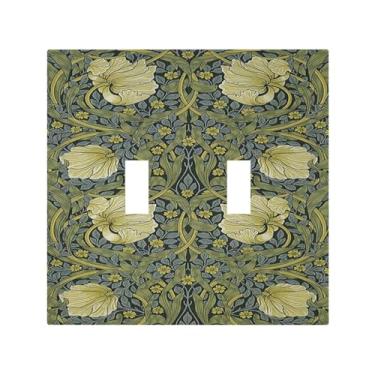Imagem de Capas decorativas de placa de interruptor William Morris verde floral 2 gangues interruptor duplo interruptor de luz placa de tomada tampa de interruptor de luz capa de interruptor de luz para quarto