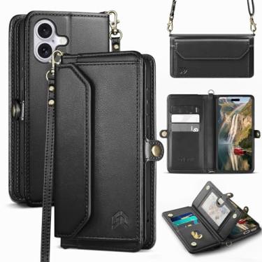 Imagem de DJBull Capa carteira para iPhone 17 de 6,3 polegadas com suporte para cartão, alças de ombro e pulseira, couro PU macio, encaixe magnético, capa de telefone flip para mulheres e homens para Apple 17