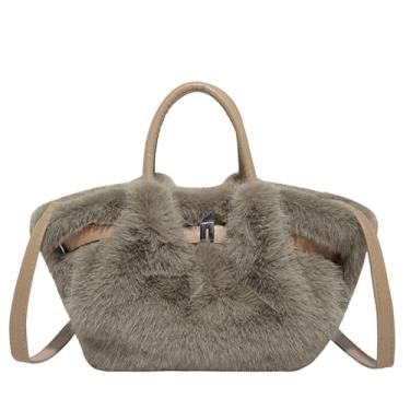 Imagem de Extolove Bolsa Furry Purse Mini bolsa fofa designer bolsa transversal felpuda bolsas de pele sintética para mulheres bolsa de pelúcia (marrom)