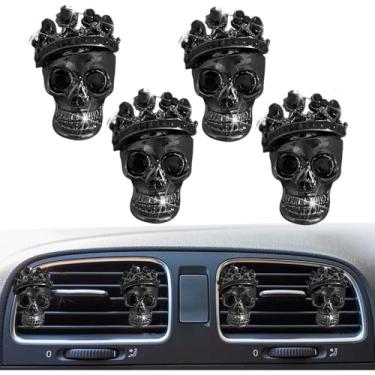 Imagem de 4 peças de clipes de saída de ar de carro com coroa de caveira de cristal, strass de cristal, clipe de saída de ar condicionado, difusor de purificador de ar, lindo acessório de decoração de