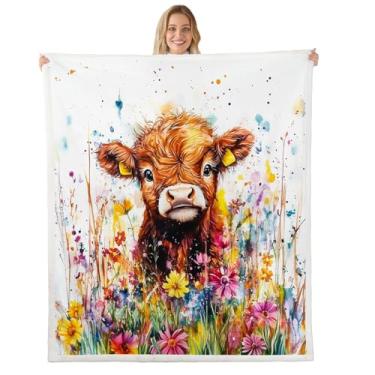 Imagem de jejeloiu Lindo cobertor de lã de ovelha de vaca felpudo felpudo para meninos e meninas, casa de fazenda para cama, sofá, cadeira, sala de estar, vida selvagem, decoração de quarto, 127 x 152 cm