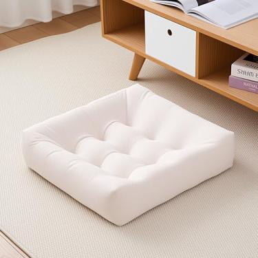 Imagem de Tikuns Almofadas de chão para adultos, almofadas de meditação de 55 x 55 cm, almofada quadrada grande de espuma viscoelástica para sala de estar (1, bege, 56 x 56 x 10 cm)