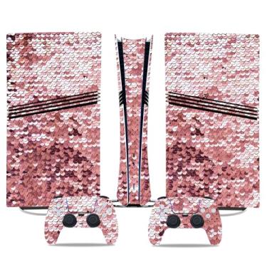 Imagem de Película de decalque para disco Ps5, capa adesiva de vinil de corpo inteiro para console e controle PlayStation 5 (edição de disco PS5, Blue Lightning) (glitter rosa claro, PS5 Pro Digital)
