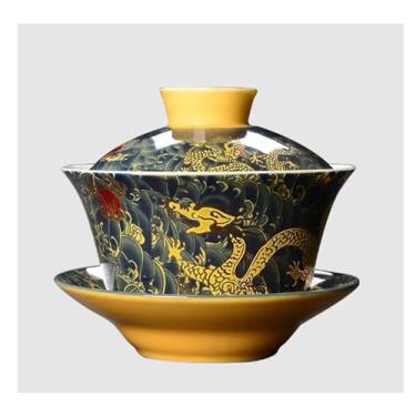 Imagem de Xícara de Chá Chinesa Longjing Cerâmica Sancai Gaiwan Retro Estilo Chinês Xícara de Chá Azul e Branca Tigela Coberta para Coleção, Chávenas de Chá com Tampa