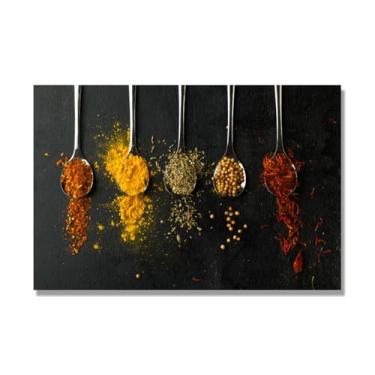 Imagem de NHLDZYH Arte de parede em tela colorida para especiarias e colher de tempero | Decoração de cozinha vintage | Arte moderna para casa e sala de jantar. C64. 50 x 75 cm - 19,7 x 29,6 pol. Somente tela