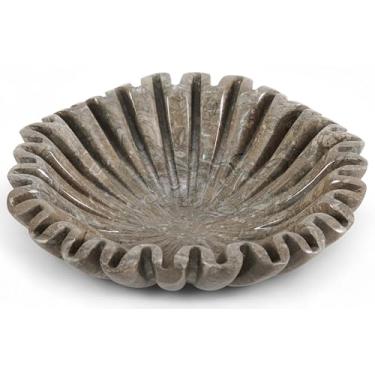 Imagem de SPESHSTONES Tigela decorativa de mármore grande oceânica de 25 cm para balcão de cozinha e mesa de jantar - Tigelas modernas com babados de pedra, caneladas e recortadas para presentes e decoração de