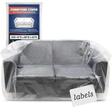 Imagem de Vindafjord Capas de móveis de sofá transparentes de plástico para armazenamento de movimento, à prova d'água e à prova de poeira, bolsas extragrandes para sofá com etiqueta, tamanho aberto 168 x 152 x