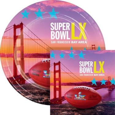 Imagem de Trendware NFL Super Bowl LX 2026 Kit de pratos e guardanapos de papel para festa de futebol, serve 24
