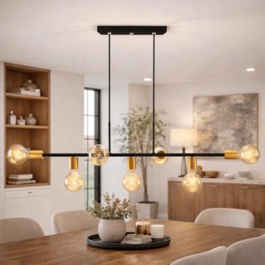 Imagem de Luminária de Teto Pendente Ciciliano 7 Lâmpadas para sala salão cozinha e comercio (Estilo Jabuticaba) (Preto/Verniz Ouro)