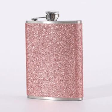 Imagem de 1 cantil portátil de couro de aço inoxidável de 227 g - frasco multifuncional unissex para atividades ao ar livre, viagens, acampamento, festas - perfeito para álcool e bebidas (9 x 14 cm) rosa