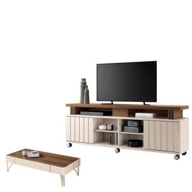 Imagem de Rack Bancada Rivera 1.8 Com Mesa De Centro Cadenza Off White Castanho 
