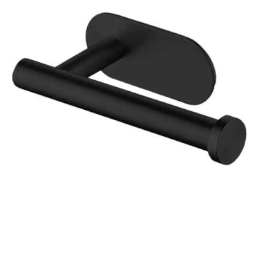 Imagem de Porta Papel Higiênico Preto Fosco em Metal com Fixação Adesiva 3M, Design Premium Moderno, Sem Furo para Banheiro e Lavabo